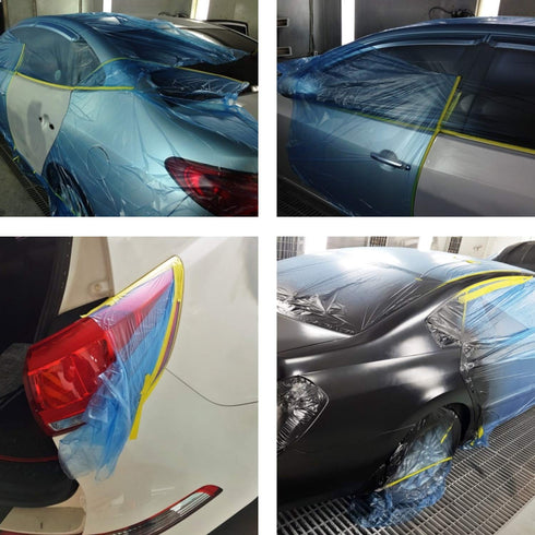 Ison - Pre-Taped Masking Film Blue Color - Painter's Masking Plastic Unfolds to 35 inches x 21.9 Yards Ideal for Painting to Automotive House Wall...