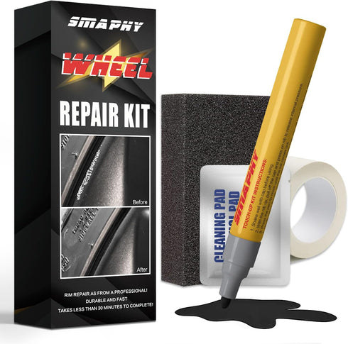 Rim Repair Kit Curb Rash, Gloss Black Rim Touch Up Paint, Wheel Scratch Repair Kit Wheel Paint Rim Paint Pen for Wheel Repair, Universal Color Bla...