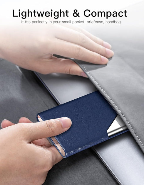 Padike Business Card Holder, Leather Business Card Case Pocket Card Holders for Men or Women, Metal Slim Name Card Holder RFID Blocking Business C...