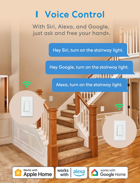meross 3 Way Smart Switch, Smart Light Switch Supports Apple HomeKit, Siri, Alexa, Google Assistant & SmartThings, 2.4GHz WiFi Light Switch Neutra...