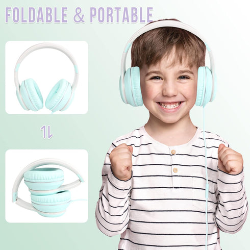 rockpapa L22 Wired Headphones for Kids Girls Boys Women with Microphone, Foldable Stereo 3.5mm Corded Headphones for School Classroom Chromebooks ...