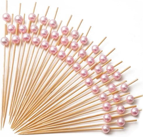 PuTwo Toothpicks for Cocktail Appetizers Fruits Dessert, 100 Count, Pink Pearls...