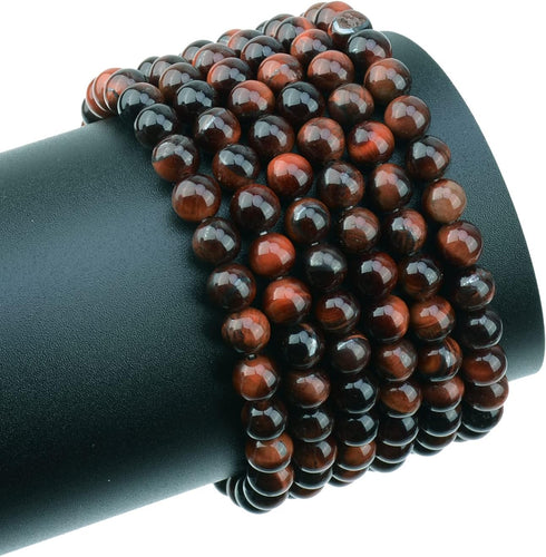 LPBeads 200Pcs Polished 6mm Round Natural Brown Red Tiger Eye Gemstone Loose Beads with Stretch Cord for Jewelry Making Bracelets...