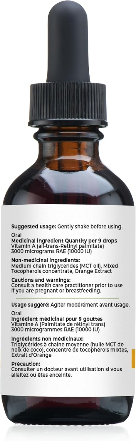 Why Not Natural Vitamin A drops 10000 IU - liquid retinyl palmitate with coconut MCT oil, vegan micellized vit A supplement for skin, acne - 1 oz ...