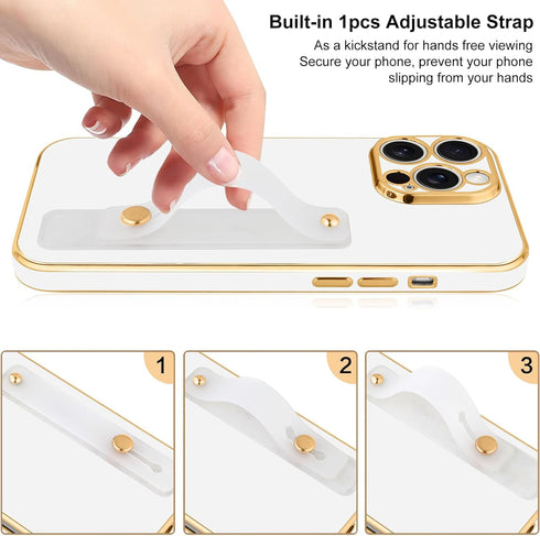 TEAUGHT for iPhone 13 Pro Case with Wrist Finger Strap for Women Girls Men, Cute Luxury Plating Soft TPU Slim Shockproof Protective Cover with Adj...
