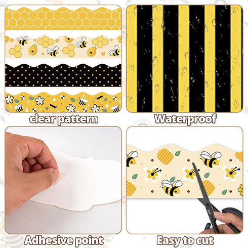 84ft Bee Bulletin Board Borders Bee Classroom Decorations, Cartoon Bee Honeycomb Yellow Black Scalloped Border Trim for Teacher Back to School Sup...