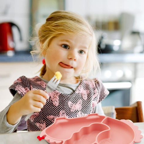 Qshare Toddler Plate, Portable Baby Plates for Toddlers and Kids, BPA-Free Strong Suction Silicone Placemat, 11x8x1 Inch...