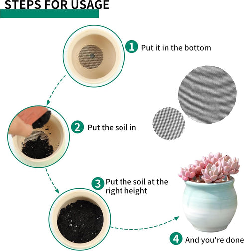 Andiker 20Pcs Pot Hole Mesh Pad, 3.92in and 1.96in Freely Cropping Round and Square Plant Mesh Pads Breathable and Prevent Soil Loss Flower Pot Li...