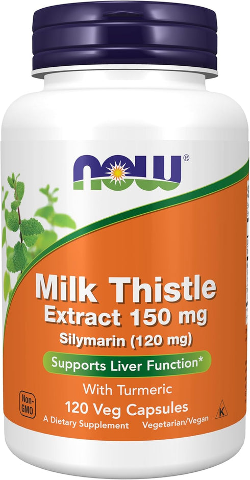 NOW Supplements, Silymarin Milk Thistle Extract 150 mg with Turmeric, Supports Liver Function*, 120 Veg Capsules...
