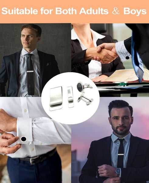 4 PCS Initial Cufflinks and Tie Clips for Men,Cufflinks and Tie Bar Money Clip Set,Perfect for Fathers, Grooms, and Husbands...