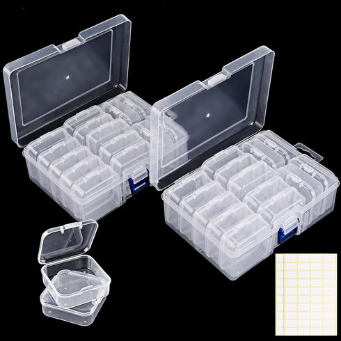 Quefe 30pcs Bead Organizers in A Clear Organzier Box, 2 Sets Clear Plastic Diamond Painting Storage Container with Mini Boxes for Craft Organziers...