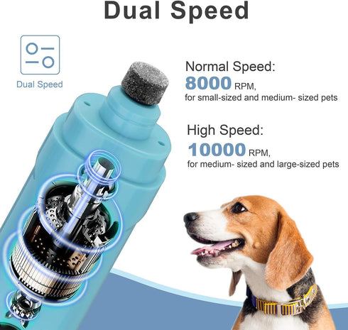 Dog Nail Grinder Professional Electric Pet Nail Grinders 2-Speed Rechargeable Pet Nail Trimmer with LED Light Nail Grooming & Grinding for Large S...