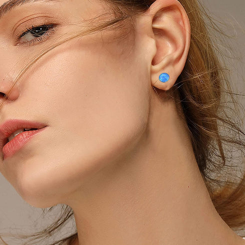 Earrings for Women, Titanium Opal Earrings Stud, Non-Nickel Girls Earrings, Hypoallergenic Earrings 3mm 4mm 5mm 7mm Round Birthstone Earring Studs...