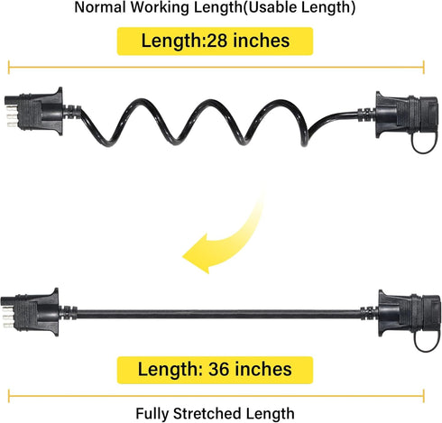 Oyviny 4 Way Flat Trailer Extension Coiled Cable 3 Feet Stretchable 18AWG Vehicle-Side and Trailer-Side 4-Pin Trailer Wiring Harness Pure Copper W...