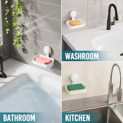 TAILI Soap Dish Soap Holder Suction Cup Powerful Vacuum Suction, Strong Sponge Holder for Shower, Bathroom, Tub and Kitchen Sink, Drill-Free, Remo...