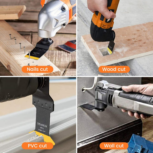 JTWEB Titanium Oscillating Tool Blade, 10PCS Oscillating Saw Blades Metal Cutting Multi Tool Blades Kits Wood and Metal Nails Plastic, Multitool B...