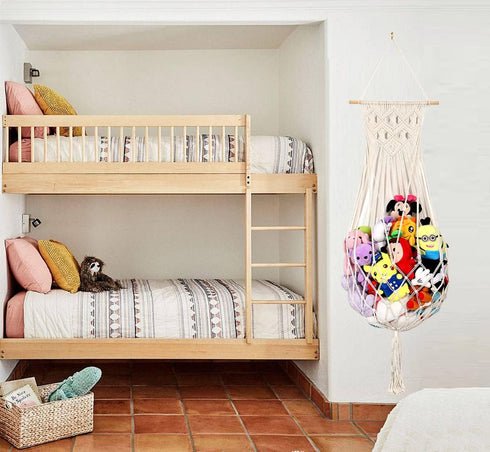 Stuffed Animal Hammock Wall Hanging Net for Stuffed Animal Net Stuffed Animal Storage Plush Toy Holder Toy Organizer for Boho Kidroom Nursery (Cre...
