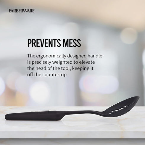Farberware Professional Soft Handled Slotted Straining Spoon with Perforations Heavy-Duty Heat Resistant Nylon Safe for Non-stick Cookware, 13-Inc...