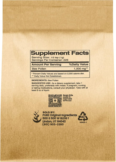 Pure Original Ingredients Bee Pollen, 8 oz, No fillers, Undiluted Supplement...