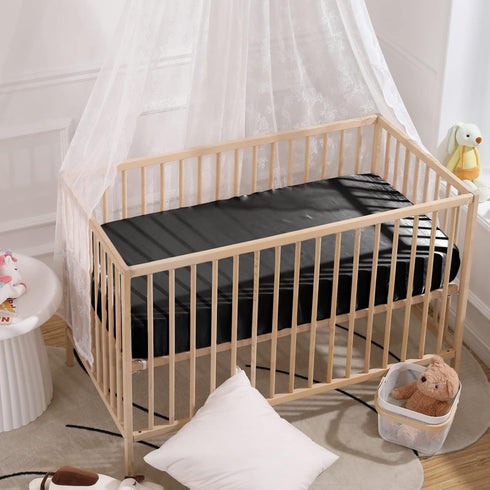 SiinvdaBZX Satin Crib Sheets for Boys, Silky Soft Black Crib Fitted Sheets for Standard Crib and Toddler Mattress, 28 x 52 x 8In (Pack of 1)...