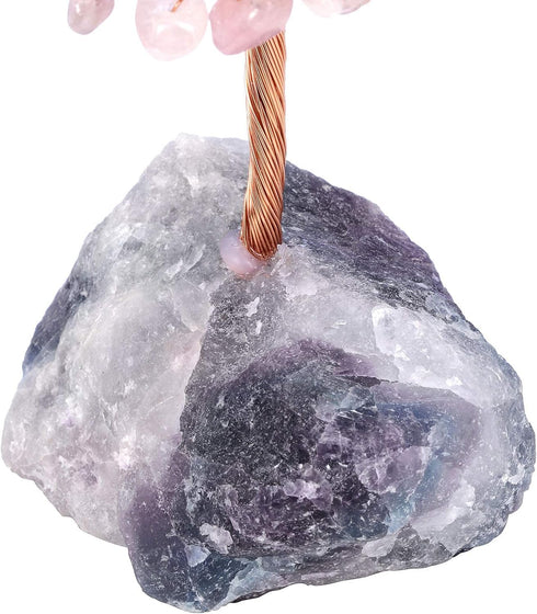Jovivi Natural Rose Quartz Crystal Tree, Raw Healing Crystals Fluorite Base Gem Bonsai Money Tree for Home Office Table Decor Wealth and Luck...