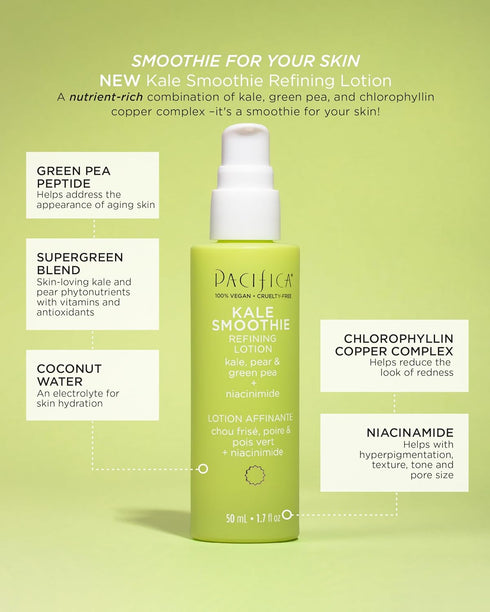 Pacifica Beauty, Kale Detox Deep Cleansing Daily Face Wash + Smoothie Refining Lotion, Face Moisturizer, Oily Skin, Redness, Pore, Texture, Tone, ...