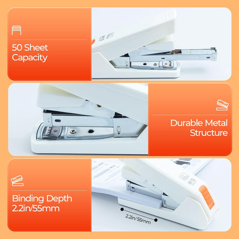 M&G Effortless Desktop Stapler 50 Sheet Capacity, One Finger Stapling, Includes 1000 Staples and Staple Remover, Portable Space Saving Stapler for...