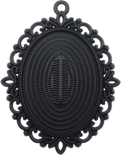 10pcs 30x40mm Black Oval Blank Bezel Pendant Trays Base Cabochon Settings Trays Pendant Blanks (M117)...