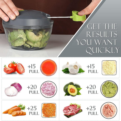 Ourokhome Manual Food Processor Vegetable Chopper, Portable Hand Pull String Garlic Mincer Onion Cutter for Veggies, Ginger, Fruits, Nuts, Herbs, ...