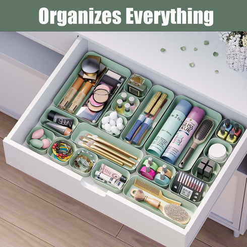 Famhap 9 PCS Plastic Drawer Organizer Set, Desk Drawer Divider Organizer Trays, Vanity Storage Bins for Makeup, Jewelry, Utensils, Gadgets for Kit...