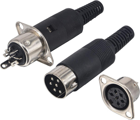 DIN 6 Pin Male Plug Solder Connector + Female Adapter Recessed Socket Panel Mount AV Adapter Audio Socket for Digital Audio Devices Set of 2...