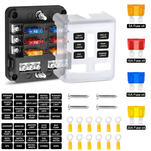 PSEQT Mini 6-Way Blade Fuse Block Box with Negative Bus ATC/ATO & Warning Indicator Waterproof Marine Automotive Standard Circuit Holder Panel for...