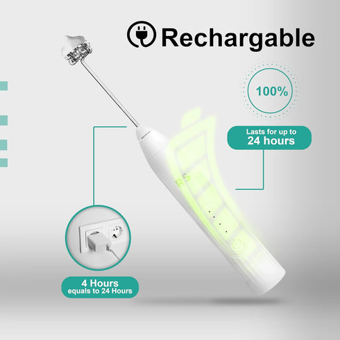 Real Simple Milk Frother and Whisk Set | USB Rechargeable Milk Frother with Stainless Steel Attachments and 5 Coffee Stencils | Perfect Handheld M...