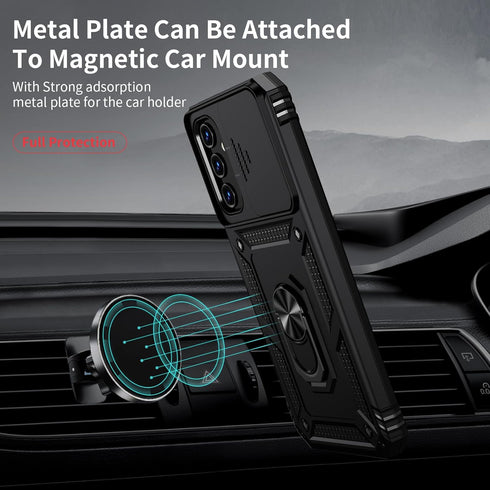 for Samsung Galaxy A55 5G Case with Slide Lens Cover HD Screen Protector, Military Grade Drop Protection, Magnetic Rotated Ring Holder Kickstand P...
