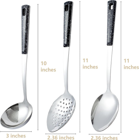 3-Piece,Stainless Steel Serving spoons set with Slotted Spoon, Serving Spoon and Perforated Spoon, soup ladle,kitchen cooking serving utensils set...