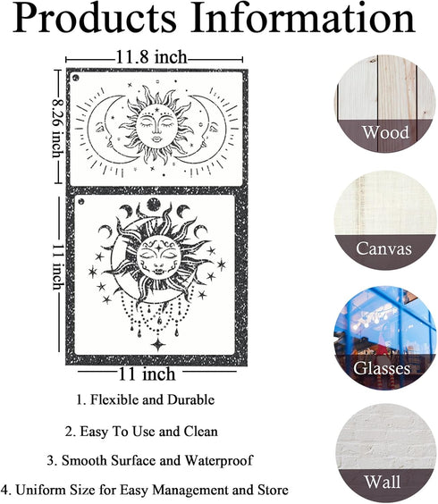 9 Pieces Large Mandala Sun and Moon Stencil Butterfly Flower Tree Paint Stencils for Crafts Reusable Templates Star Stencils for Painting Wood Wal...