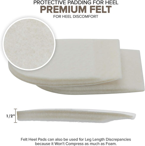 Felt Heel Cushion Pad 1/2" with Adhesive for Pain Relief - 2 Pairs (4 Pieces)...