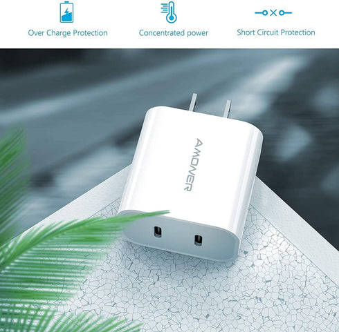 USB C Charger, Amoner 2Pack Type C Fast Charger, Dual Port 25W PD Fast USB C iPhone Wall Charger Compatible with iPhone 16/16 Pro/15/14/13/12/11/S...