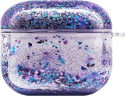 UnnFiko Bling Quicksand Case Compatible with AirPods 3, Cute Sparkle Liquid Protective Case, Funny Creative Hard Clear Airpods Cover with Keychain...