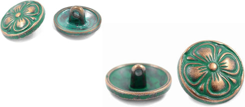 Bezelry Green Cyan Antique Copper Clover Metal Blazer Buttons Set. (Set 15mm and 23mm)...