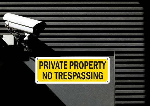No Trespassing Private Property Sign Aluminum Metal for House Business Fence Simple Design (2 Pack, 10 x 3.5 inches)...