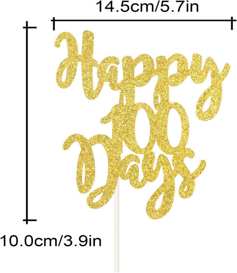 Happy 100 Days Cake Topper,Baby's 100 Days Celebration Party Decorations? Double Sided Gold Glitter ?...