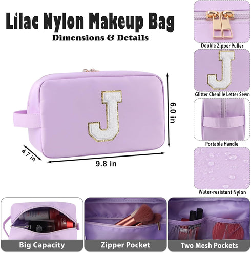 Skincare Bag Travel Essentials Personalized Initial Makeup Bag for Women Water-resistant Toiletry Bathroom Bag With Portable Handle and Pockets (L...