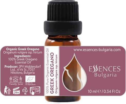 Essences Bulgaria Organic Greek Oregano Essential Oil 1/3 Fl Oz | 10ml | Origanum vulgare ssp. hirtum | 100% Pure and Natural | Undiluted | Therap...