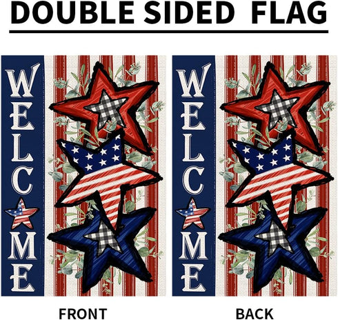 Independence Day 4th of July Garden Flag Burlap 12x18 Inch Double Sided, Patriotic American Stars and Stripes Yard Outdoor Decor DF304...