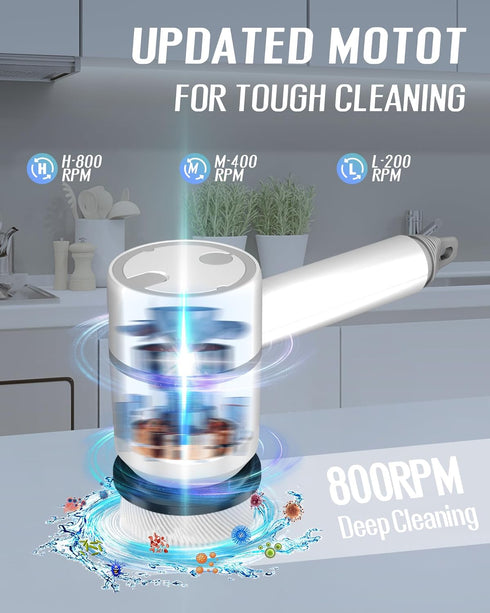 Cordless Electric Spin Scrubber, 3 Adjustable Speeds Cleaning Brush with 4 Replaceable Brush Heads, IPX7 Waterproof Electric Scrub Brush for Kitch...