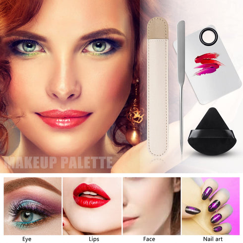 Etercycle 7-in-1 Makeup Spatula Korean and Powder Puff Set - Professional Cosmetic Palette with Triangle Puff for Eye Shadow, Eyelashes, Body Loos...
