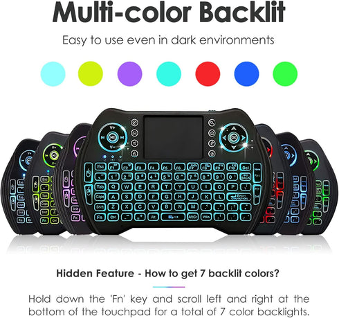 BL Mini Wireless Keyboard Remote Control with Touchpad Mouse Combo, Backlit 2.4GHz Mini Keyboard Wireless USB Dongle Rechargeable Li-ion Battery f...