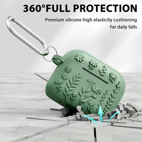 AirPods Pro 2 Case Cover, KOREDA Cute Flower Engraved Design Case for Airpods Pro 2nd Generation/1st Generation, Soft Silicone Full Protective Cov...