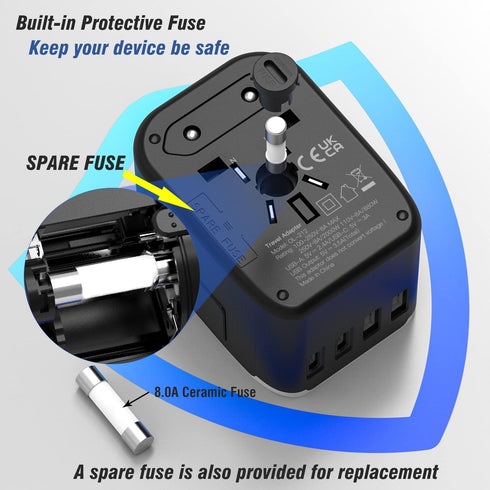 Universal International Power Travel Plug Adapter, 5 in 1 European Travel Plug Adapter W/ 3.5A 2xUSB-A and 2xUSB C Wall Charger and Worldwide AC O...